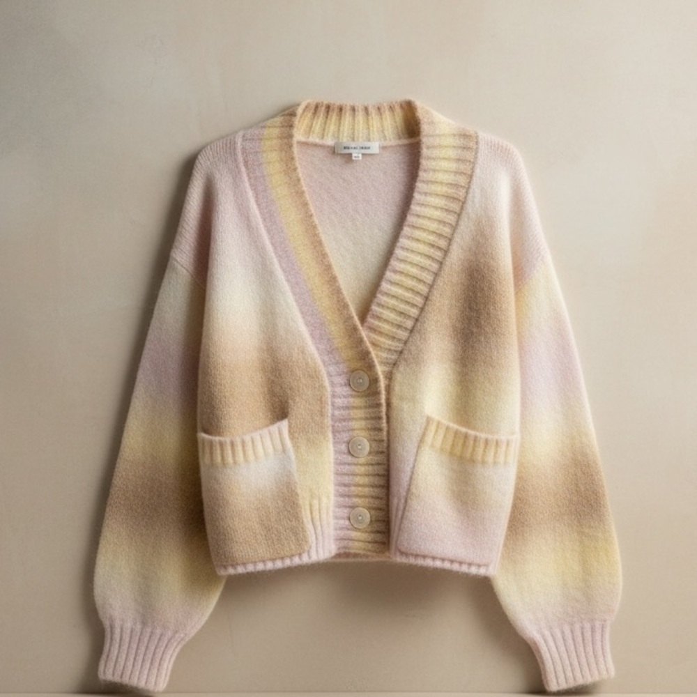 Flat White Pastel Fuzzy Cardigan Oversized Soft Knit Balloon Sleeve
